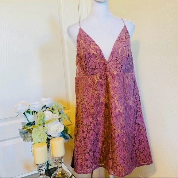 NEW Free People Dangerous Love Lace Mini Dress In Purple - Picture 1 of 6